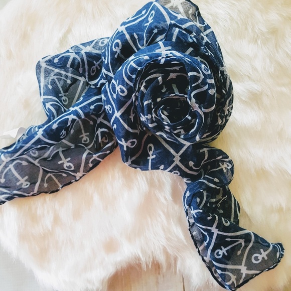 Anchors Away! Blue and White Anchor Scarf - Picture 1 of 3